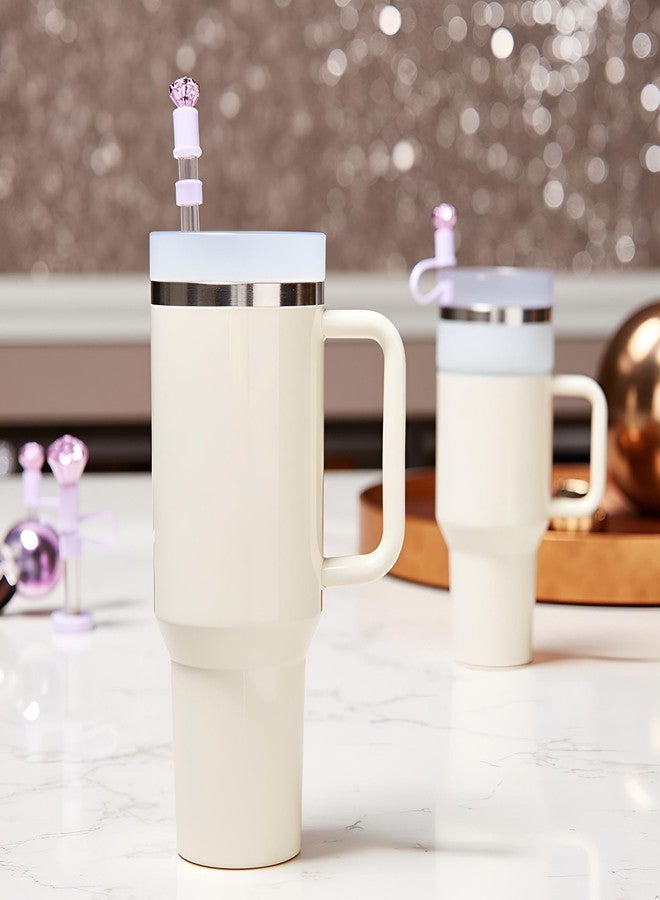 غطاء ماصة سيليكون قابل لإعادة الاستخدام بتصميم ماسي أرجواني، أغطية لامعة مقاس 10 مم/0.4 بوصة، واقيات لأكواب الشرب سعة 30/40 أونصة، ملحقات قابلة لإعادة الاستخدام - Image 3